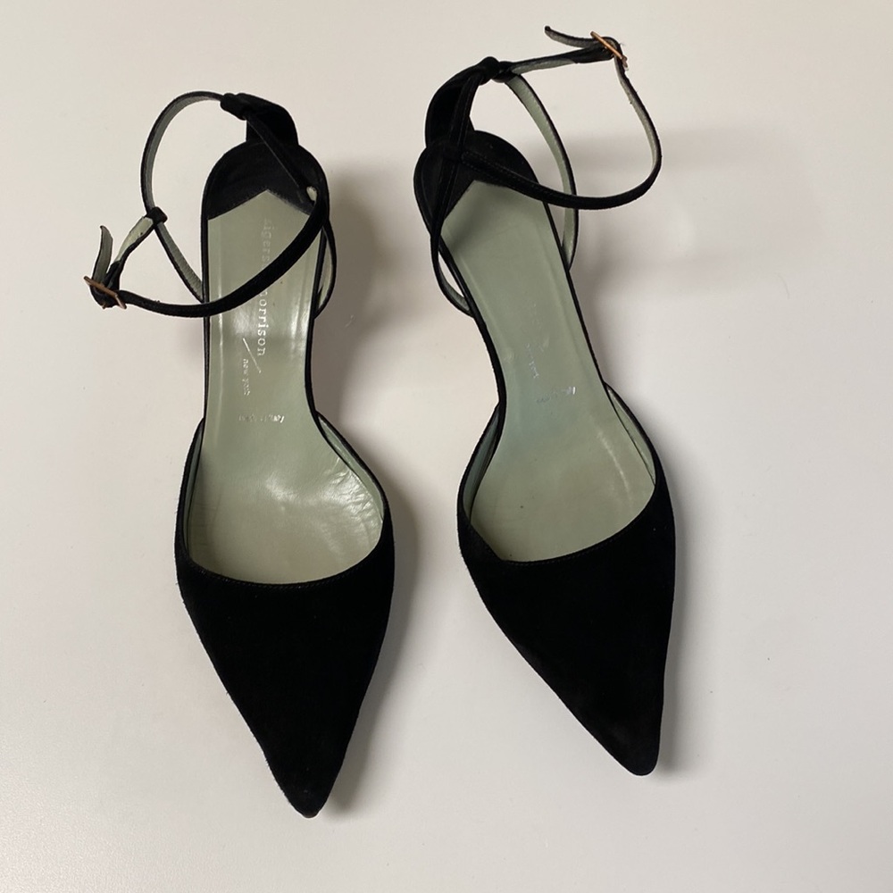 Sigerson Morrison Black Suede and Leather Kitten Heel Shoes - Picture 2 of 9